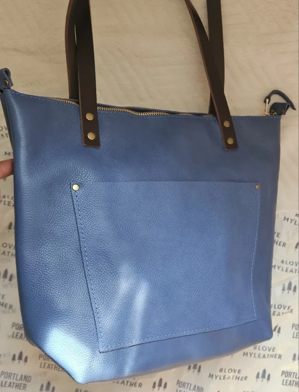 Unicorn Portland Leather Goods Medium Zip Top Tote Bag in Indigo Blue